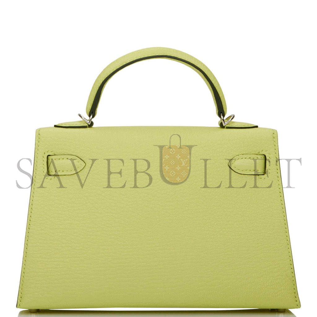 HERMÈS MINI KELLY II SELLIER JAUNE BOURGEON CHEVRE PALLADIUM HARDWARE (19*12*5.5cm) 